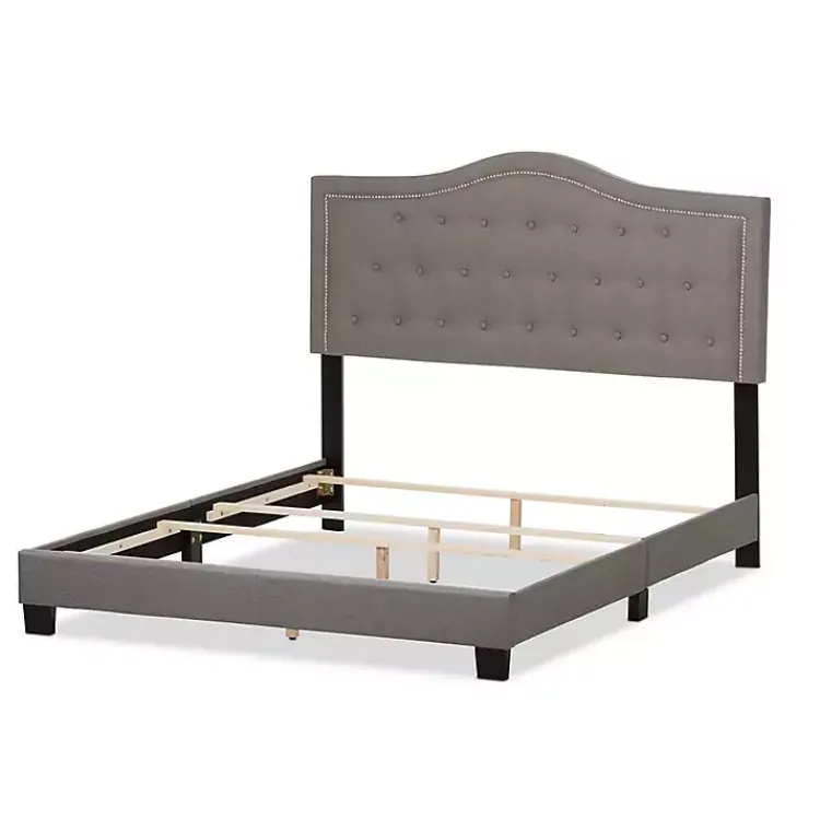 Beds & Headboards-Kirklands Home Mary Light Button Tufted Full Bed Frame Gray