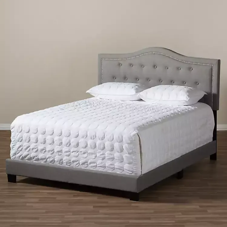 Beds & Headboards-Kirklands Home Mary Light Button Tufted Full Bed Frame Gray