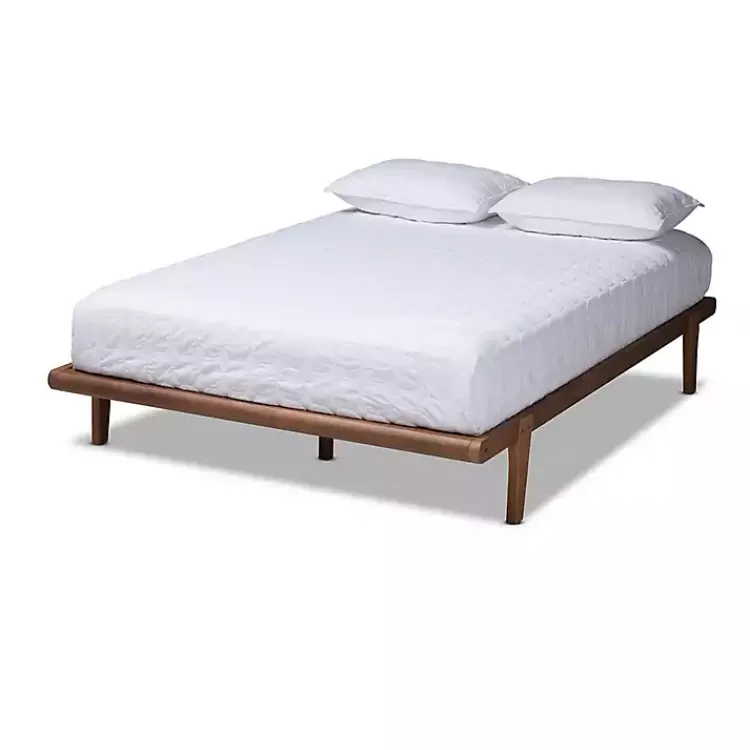 Beds & Headboards-Kirklands Home Walnut Wood Full Platform Bed Brown