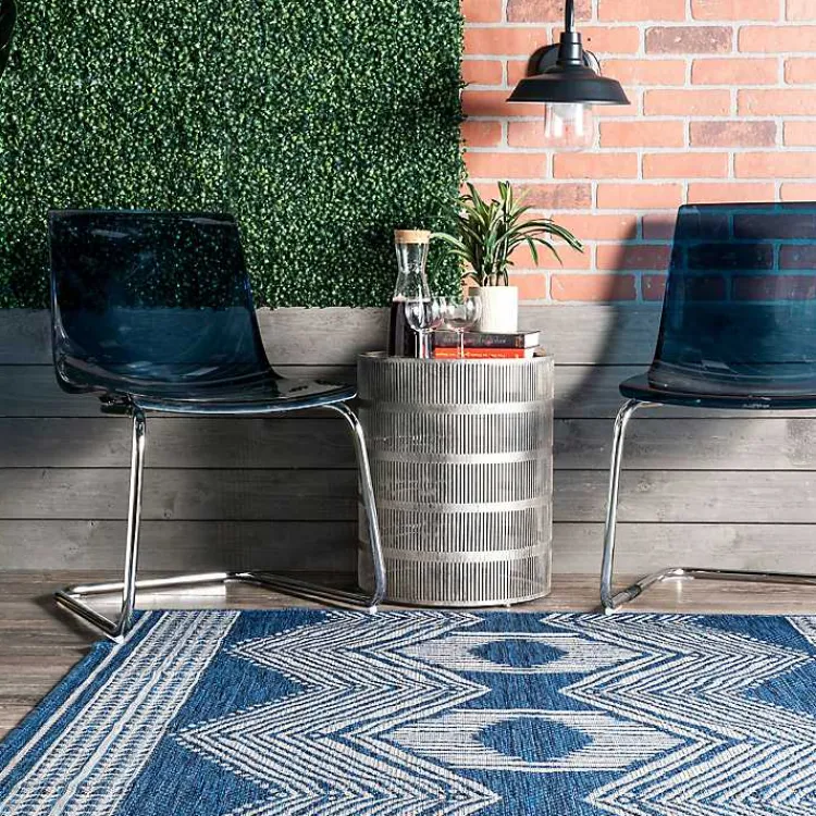 Outdoor Rugs-Kirklands Home Raina Blue Tribal Zig Zag Outdoor Rug, 5x8
