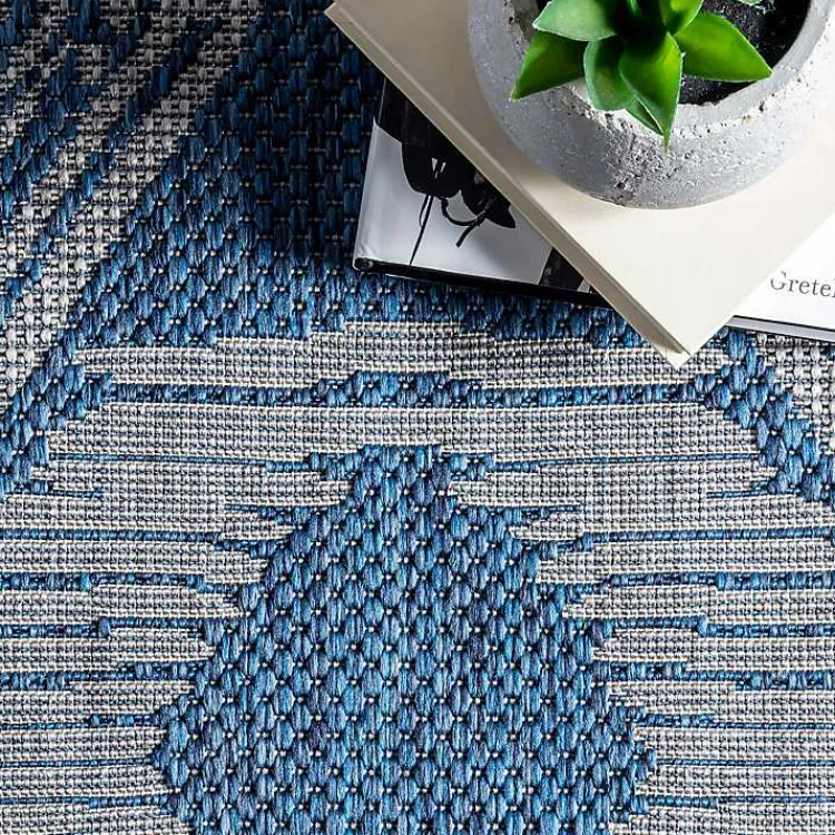 Outdoor Rugs-Kirklands Home Raina Blue Tribal Zig Zag Outdoor Rug, 5x8