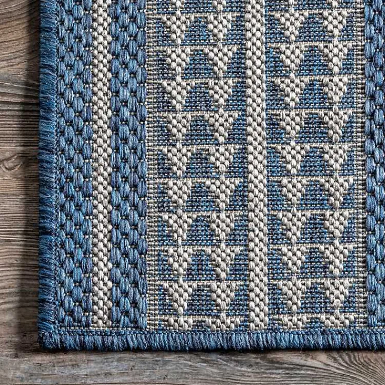Outdoor Rugs-Kirklands Home Raina Blue Tribal Zig Zag Outdoor Rug, 5x8