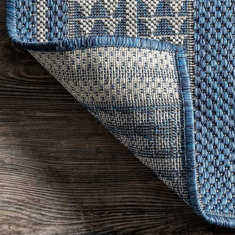 Outdoor Rugs-Kirklands Home Raina Blue Tribal Zig Zag Outdoor Rug, 5x8