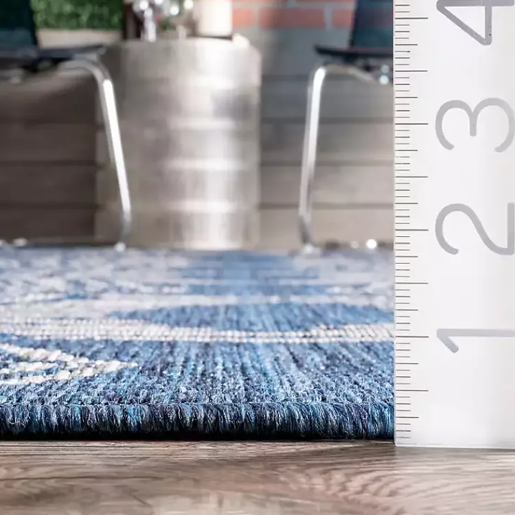 Outdoor Rugs-Kirklands Home Raina Blue Tribal Zig Zag Outdoor Rug, 5x8