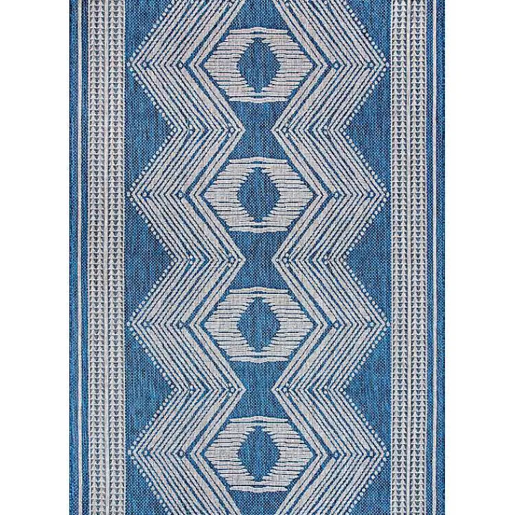 Outdoor Rugs-Kirklands Home Raina Blue Tribal Zig Zag Outdoor Rug, 8x10