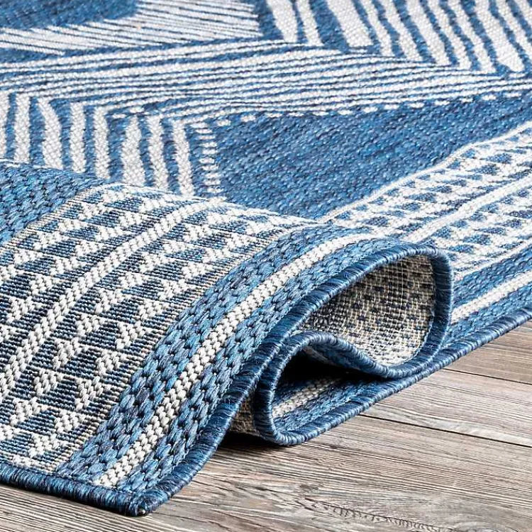 Outdoor Rugs-Kirklands Home Raina Blue Tribal Zig Zag Outdoor Rug, 8x10