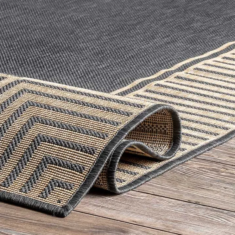 Outdoor Rugs-Kirklands Home Asia Gray Stripe Border Outdoor Rug, 5x8