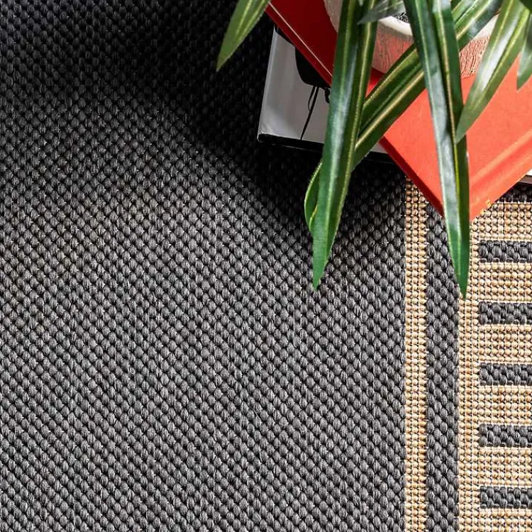 Outdoor Rugs-Kirklands Home Asia Gray Stripe Border Outdoor Rug, 8x10