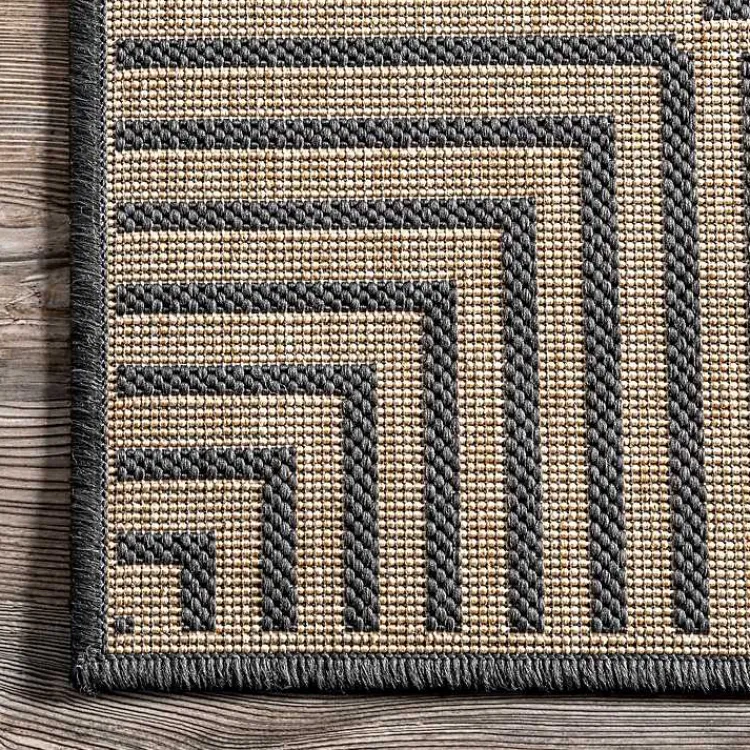 Outdoor Rugs-Kirklands Home Asia Gray Stripe Border Outdoor Rug, 8x10