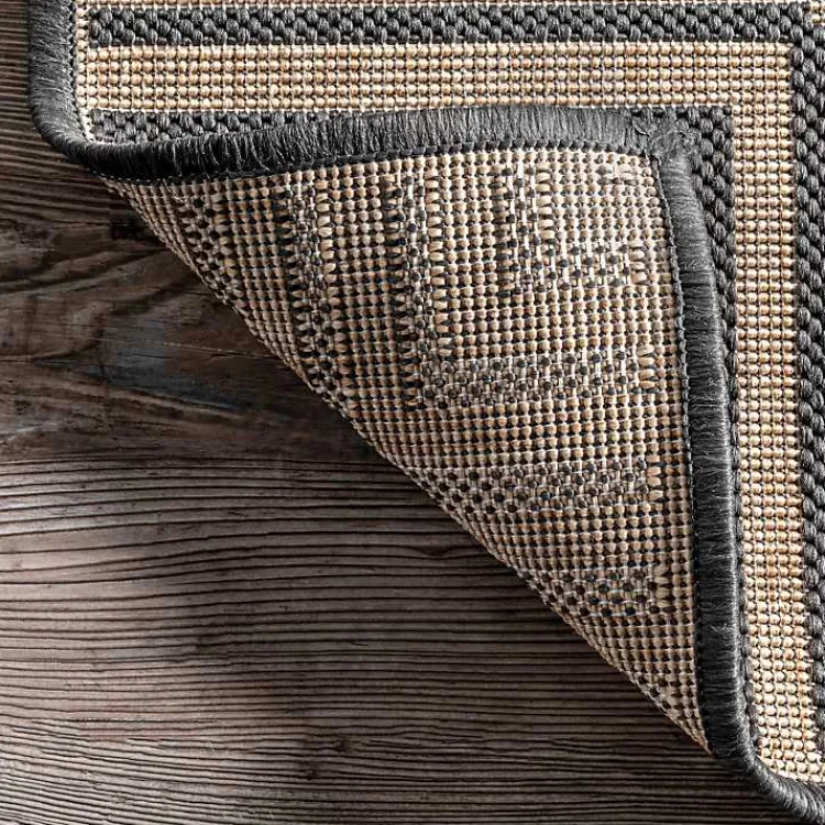 Outdoor Rugs-Kirklands Home Asia Gray Stripe Border Outdoor Rug, 8x10