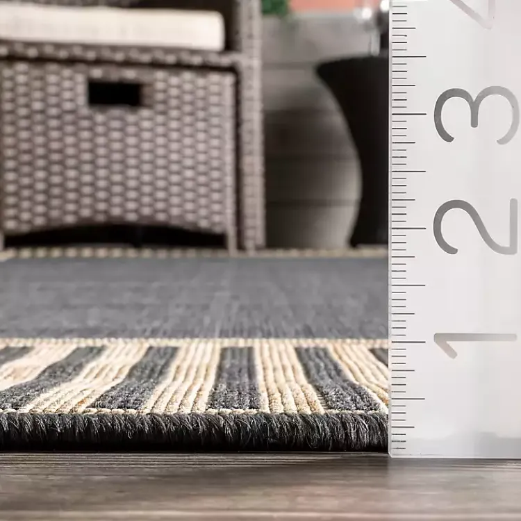 Outdoor Rugs-Kirklands Home Asia Gray Stripe Border Outdoor Rug, 8x10
