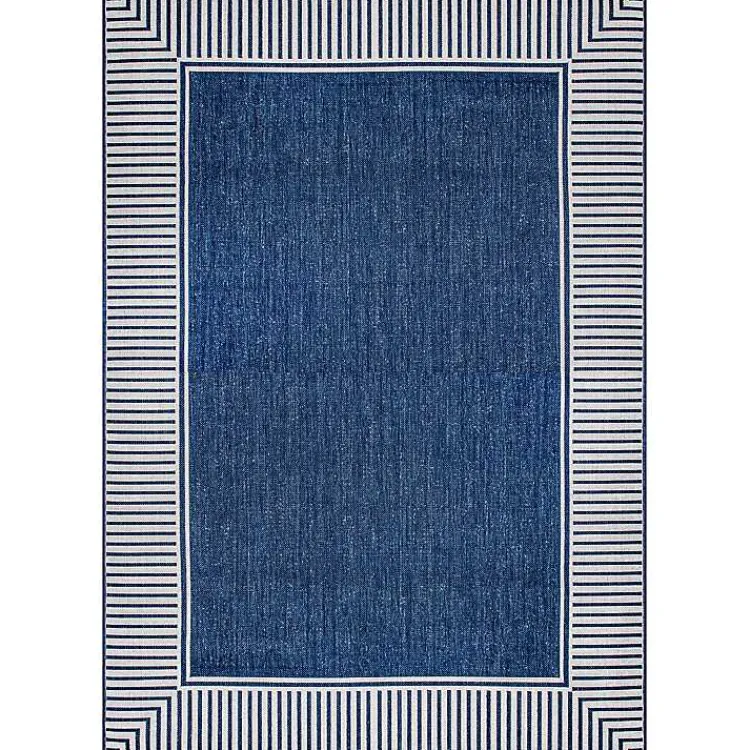 Outdoor Rugs-Kirklands Home Asia Blue Stripe Border Outdoor Rug, 8x10