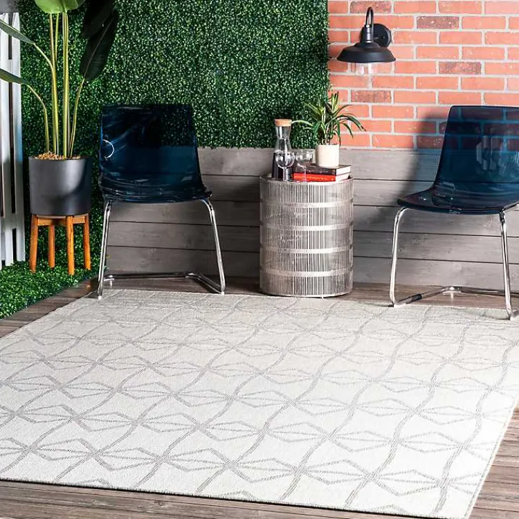 Outdoor Rugs-Kirklands Home Sanford Light Geometric Outdoor Rug, 5x8 Gray