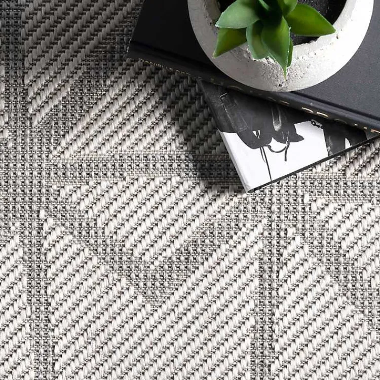 Outdoor Rugs-Kirklands Home Sanford Light Geometric Outdoor Rug, 5x8 Gray
