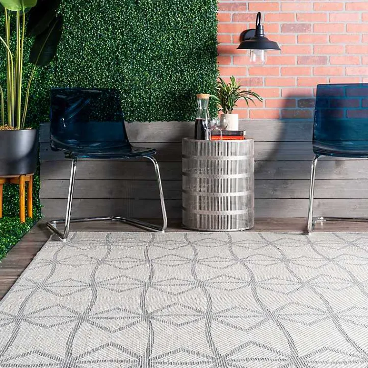 Outdoor Rugs-Kirklands Home Sanford Light Gray Geometric Outdoor Rug, 8x10