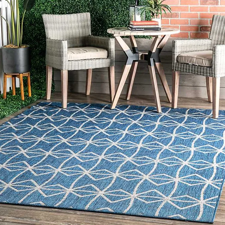 Outdoor Rugs-Kirklands Home Sanford Blue Geometric Shapes Outdoor Rug, 5x8