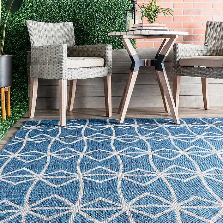 Outdoor Rugs-Kirklands Home Sanford Blue Geometric Shapes Outdoor Rug, 5x8