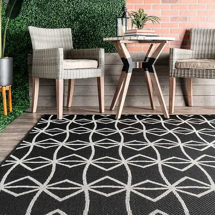 Outdoor Rugs-Kirklands Home Sanford Gray Geometric Shapes Outdoor Rug, 5x8
