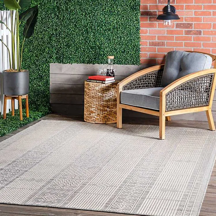 Outdoor Rugs-Kirklands Home Gray Lee Global Stripes Outdoor Area Rug, 5x8