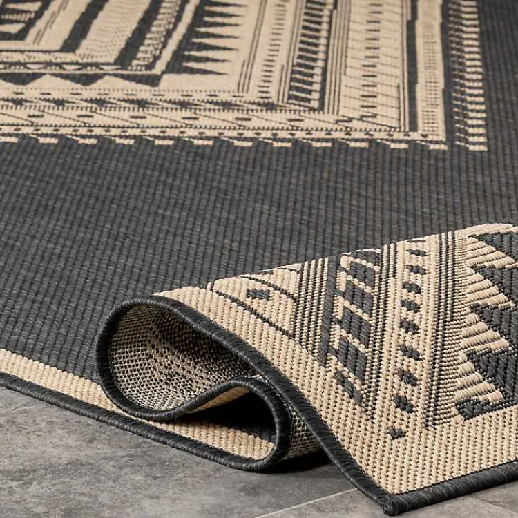 Outdoor Rugs-Kirklands Home Landy Dark Gray Aztec Outdoor Rug, 8x10