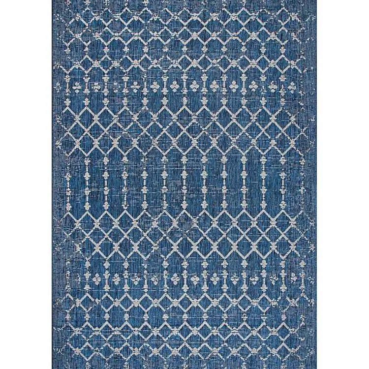 Outdoor Rugs-Kirklands Home Davon Blue Moroccan Trellis Outdoor Rug, 5x8