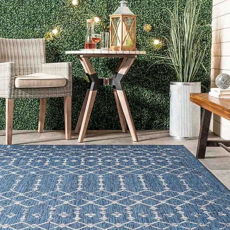 Outdoor Rugs-Kirklands Home Davon Blue Moroccan Trellis Outdoor Rug, 8x10