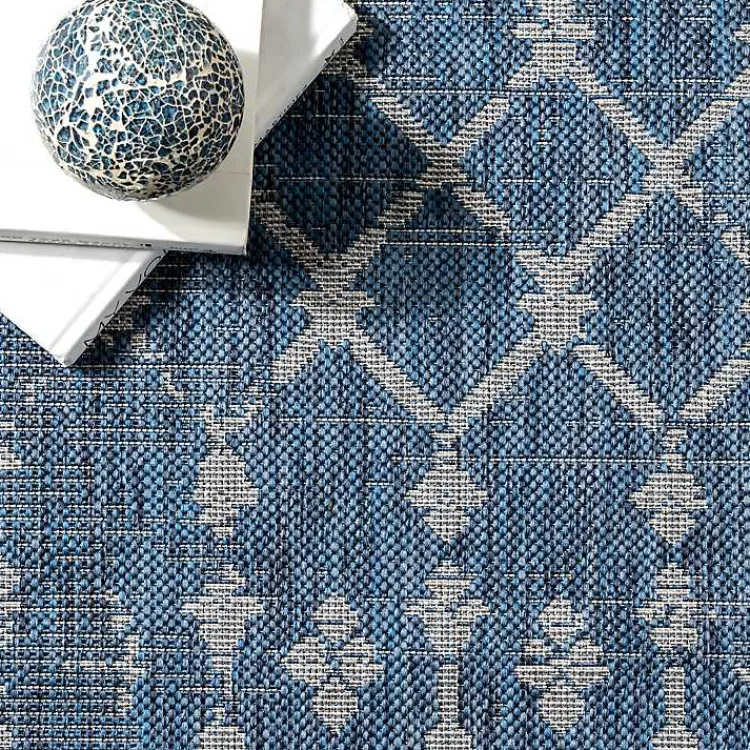 Outdoor Rugs-Kirklands Home Davon Blue Moroccan Trellis Outdoor Rug, 8x10