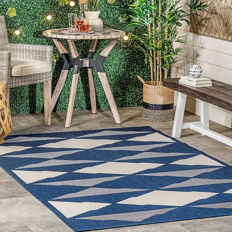 Area Rugs-Kirklands Home Mitchell Blue Geo Diamonds Outdoor Rug, 5x8
