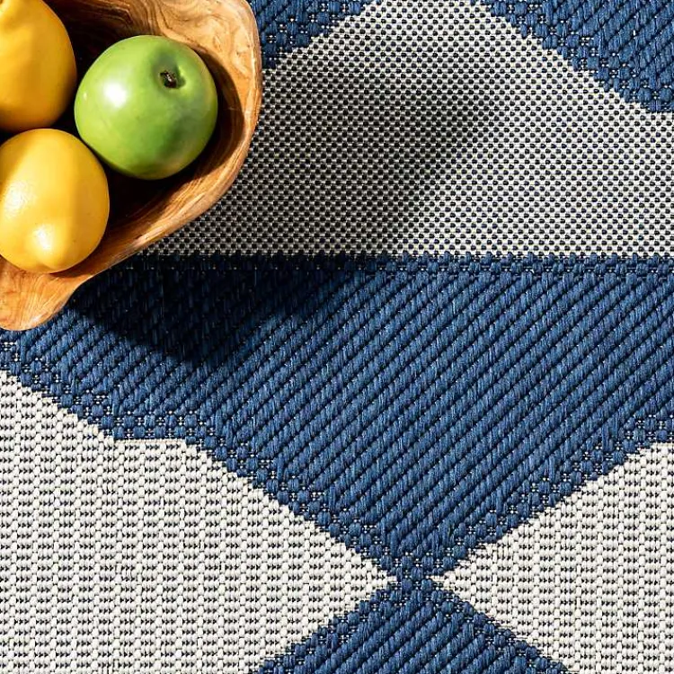 Area Rugs-Kirklands Home Mitchell Blue Geo Diamonds Outdoor Rug, 5x8