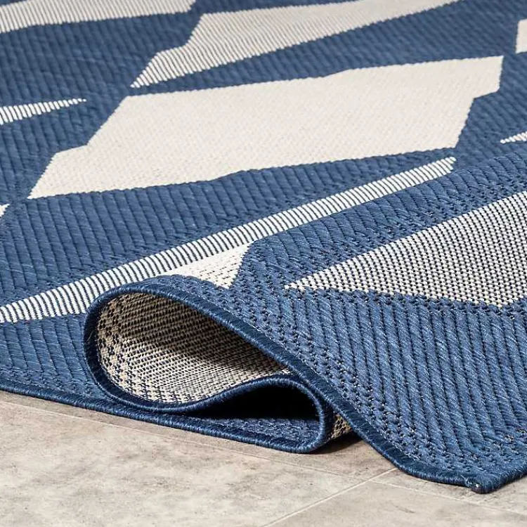 Area Rugs-Kirklands Home Mitchell Blue Geo Diamonds Outdoor Rug, 5x8