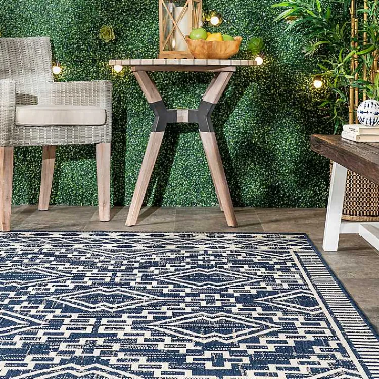 Outdoor Rugs-Kirklands Home Cammie Blue Moroccan Tribal Outdoor Rug, 5x8