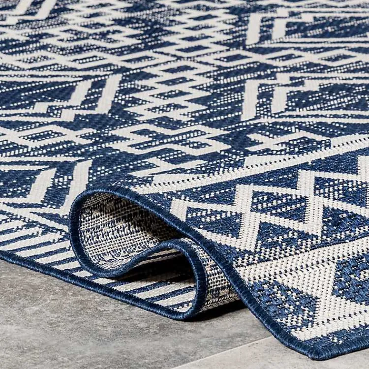 Outdoor Rugs-Kirklands Home Cammie Blue Moroccan Tribal Outdoor Rug, 8x10