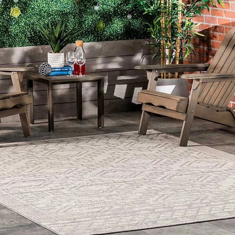 Outdoor Rugs-Kirklands Home Cammie Gray Moroccan Geometric Outdoor Rug, 5x8