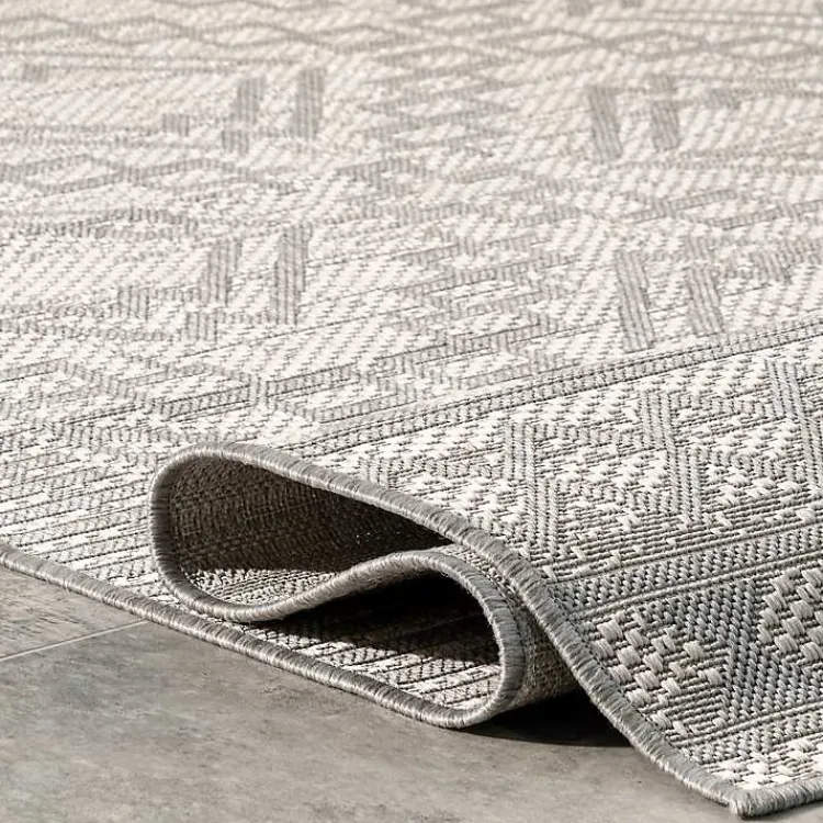 Outdoor Rugs-Kirklands Home Cammie Gray Moroccan Geometric Outdoor Rug, 5x8