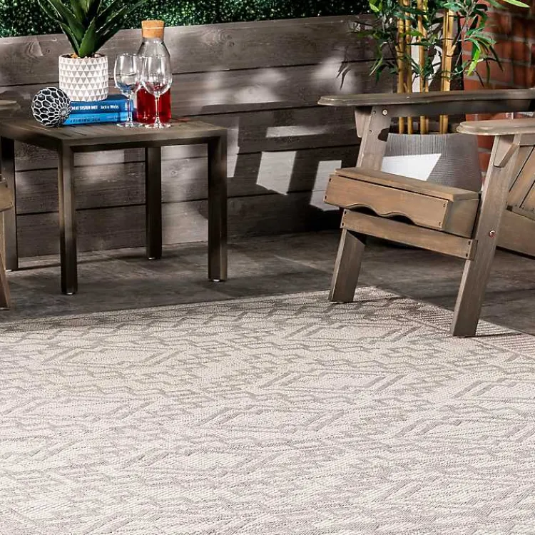 Outdoor Rugs-Kirklands Home Cammie Gray Moroccan Geometric Outdoor Rug, 5x8