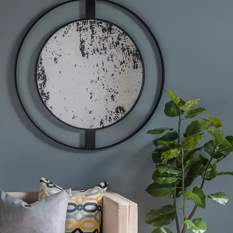 Decorative Mirrors-Kirklands Home Black Distressed Floating Wall Mirror