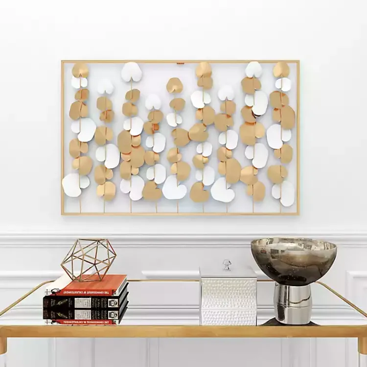 Wall Plaques-Kirklands Home Glossy Gold Leaves Framed Wall Plaque