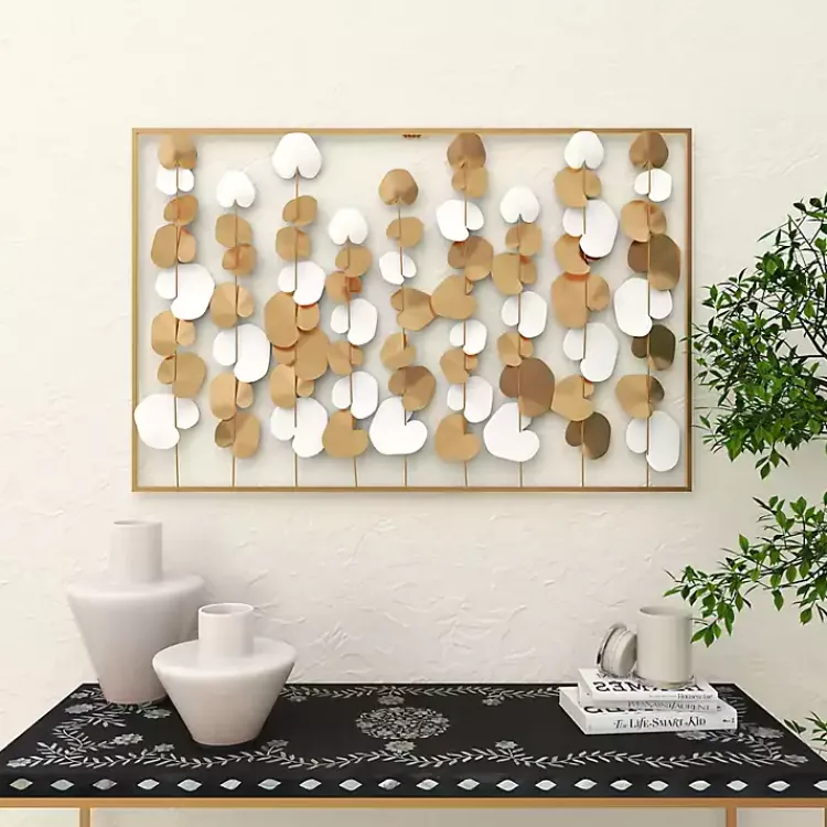 Wall Plaques-Kirklands Home Glossy Gold Leaves Framed Wall Plaque