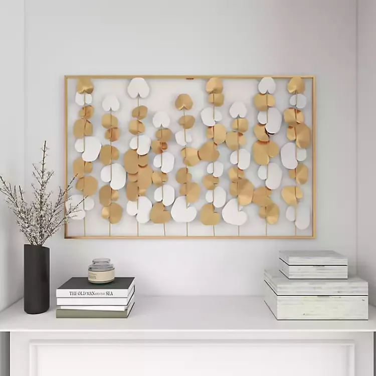 Wall Plaques-Kirklands Home Glossy Gold Leaves Framed Wall Plaque