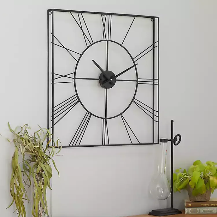 Clocks-Kirklands Home Minimal Square Open Face Clock Black