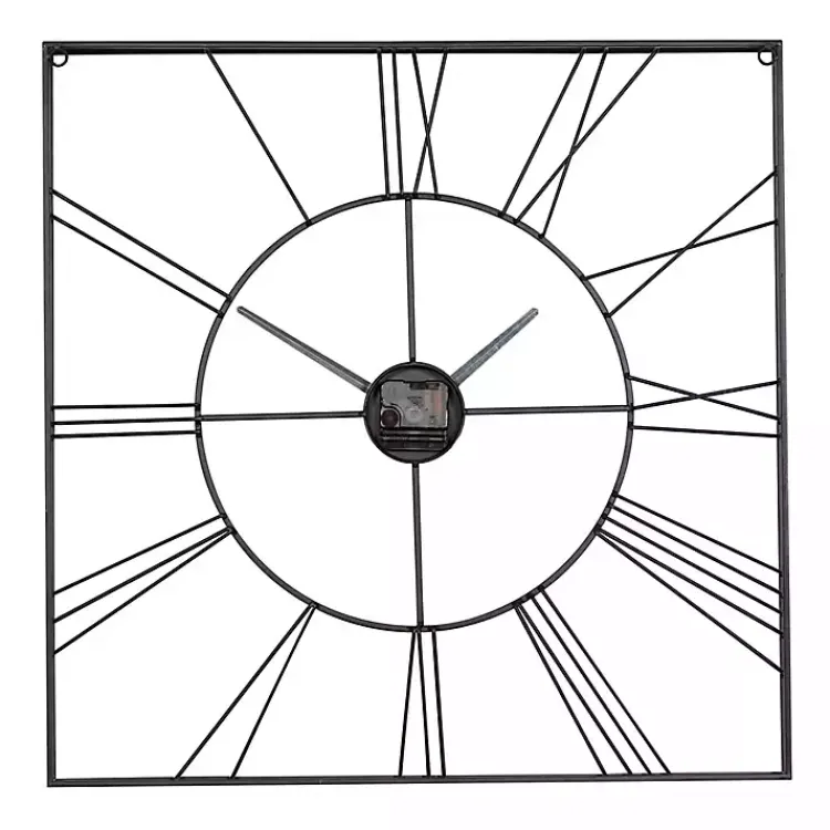 Clocks-Kirklands Home Minimal Square Open Face Clock Black