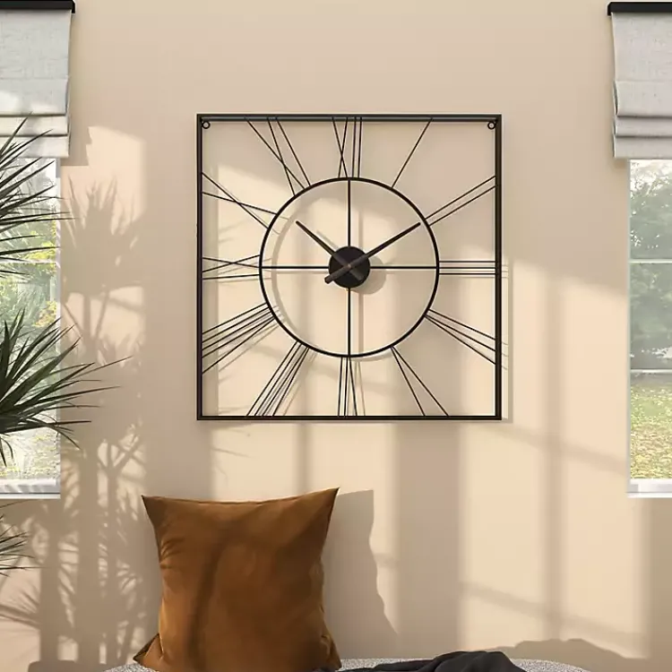 Clocks-Kirklands Home Minimal Square Open Face Clock Black