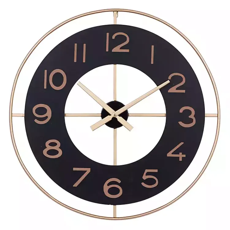 Clocks-Kirklands Home Black and Gold Open Frame Axis Clock