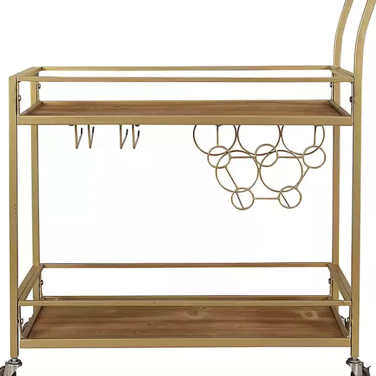 Kitchen Islands & Bar Carts-Kirklands Home Celeste Gold Metal and Wood Bar Cart