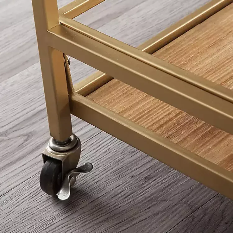 Kitchen Islands & Bar Carts-Kirklands Home Celeste Gold Metal and Wood Bar Cart