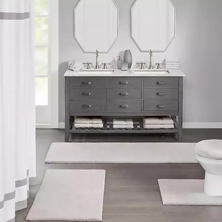 Bathroom Rugs-Kirklands Home Taupe High Pile Marshmallow Bath Mat, 40 in. Ivory