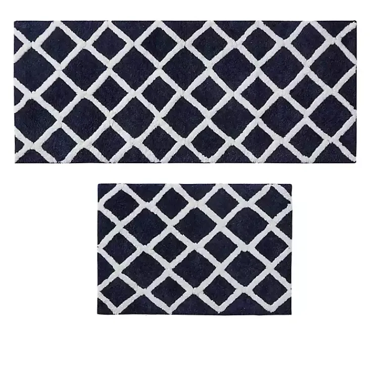 Bathroom Rugs-Kirklands Home Blue Geometric Pattern Reversible Bath Mat, 34 in.