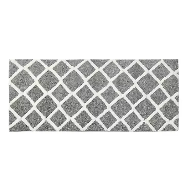 Bathroom Rugs-Kirklands Home Gray Geometric Pattern Reversible Bath Mat, 60 in.