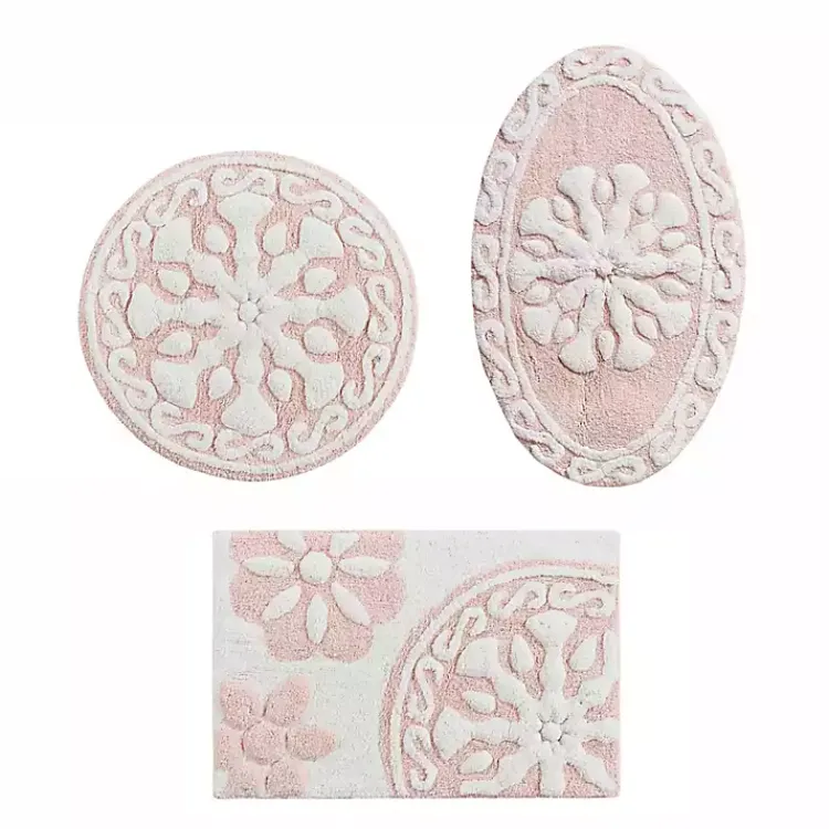 Bathroom Rugs-Kirklands Home Cotton Tufted Medallion Bath Mat, 25 in. Pink