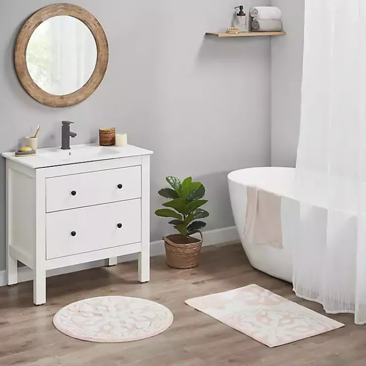 Bathroom Rugs-Kirklands Home Cotton Tufted Medallion Bath Mat, 25 in. Pink